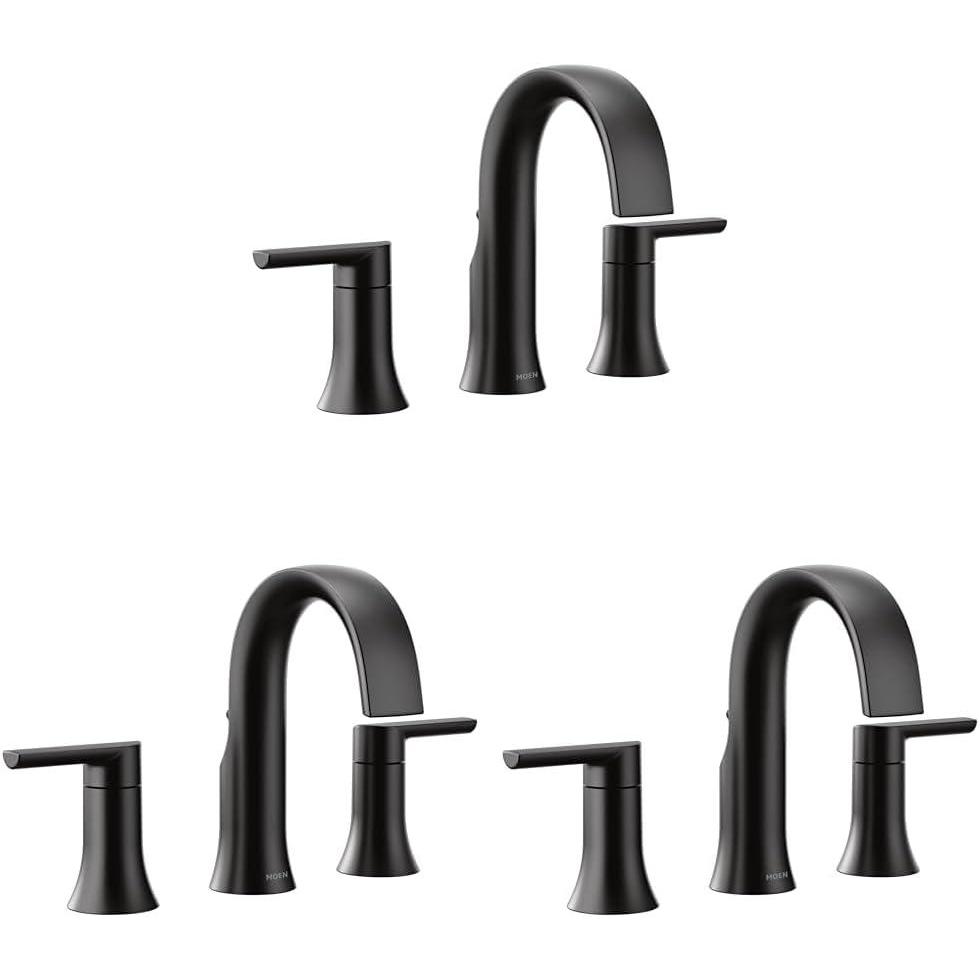 image:imageMoen Doux Matte Black TwoHandle 8Inch Widespread Lever Handle Bathroom Faucet Trim Kit Valve Required TS6925BLPack of 3