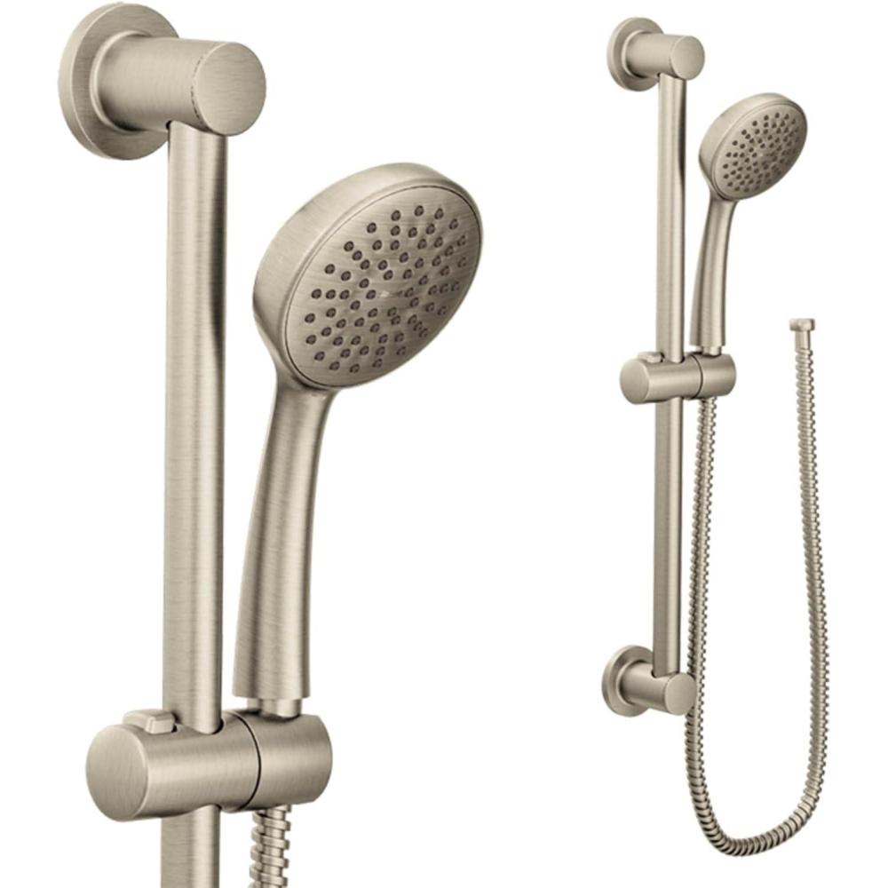image:imageMoen Eco Performance Single Function Handheld Showerhead 24 Inch Slide Bar Brushed Gold Finish 3868EPBGBrushed Nickel