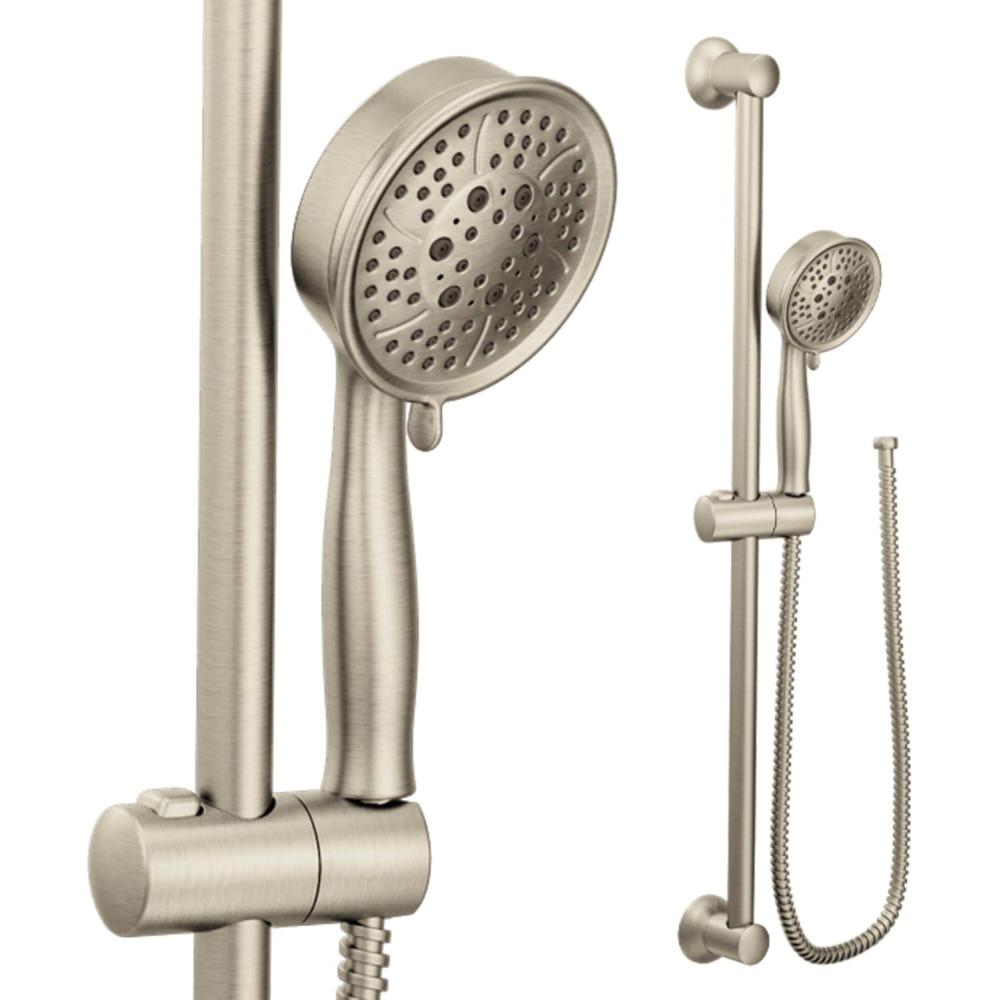 image:imageMoen EcoPerformance Chrome FourFunction Removable Handheld Showerhead with 69InchLong Hose and WallMounted Slide Bar 3667EPBrushed Nickel