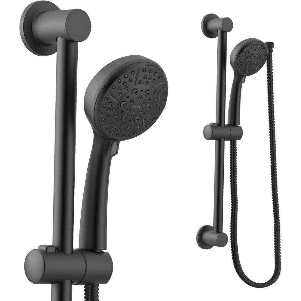 image:imageMoen EcoPerformance OilRubbed Bronze 4Spray Pattern Detachable Handheld Showerhead with 69InchLong Hose with 30Inch Slide Bar 3669EPORBMatte Black