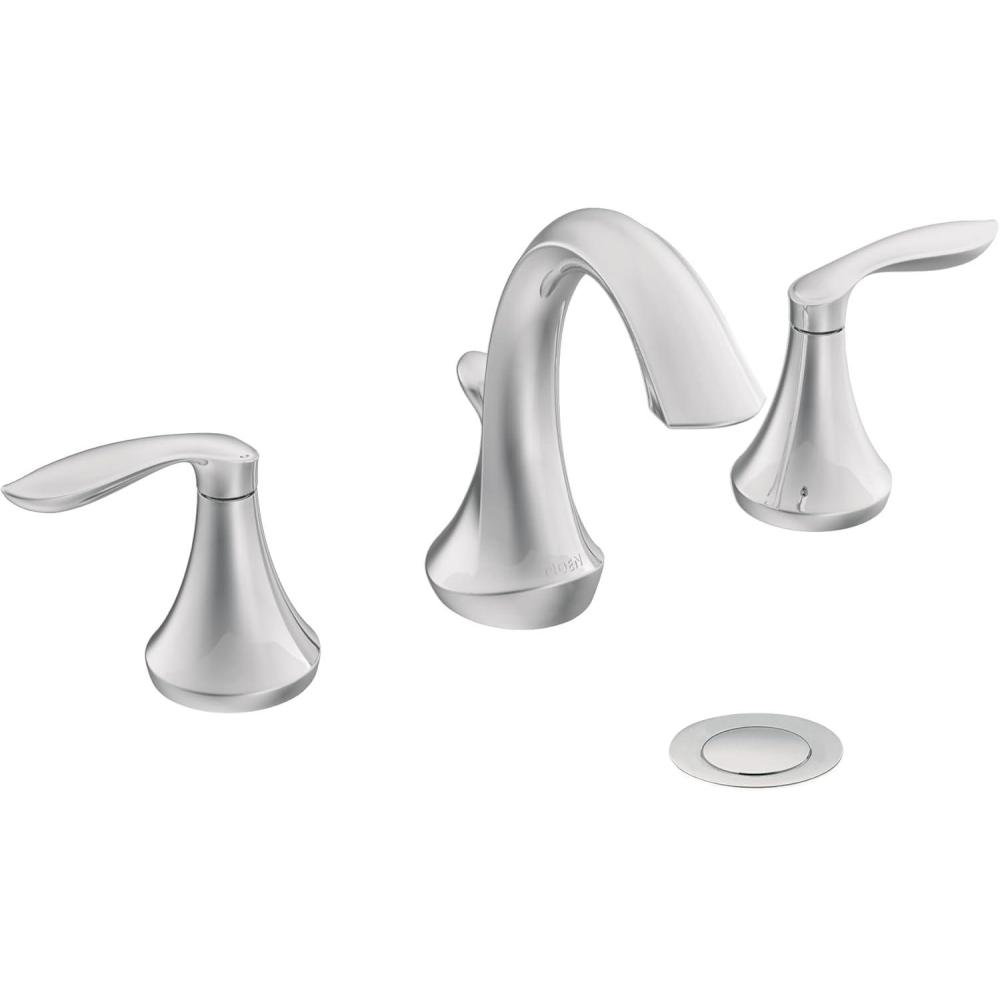 image:imageMoen Eva Chrome TwoHandle High Arc Widespread Bathroom Sink Faucet for 3Hole Setups with Valve Included TV6420