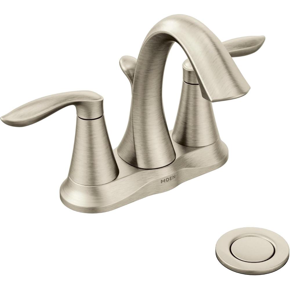 image:imageMoen Eva OilRubbed Bronze TwoHandle Centerset Lavatory Faucet with Drain Assembly Sink Faucet Bathroom 3Hole for Standard 4inch Countertop Setup 6410ORBBrushed Nickel