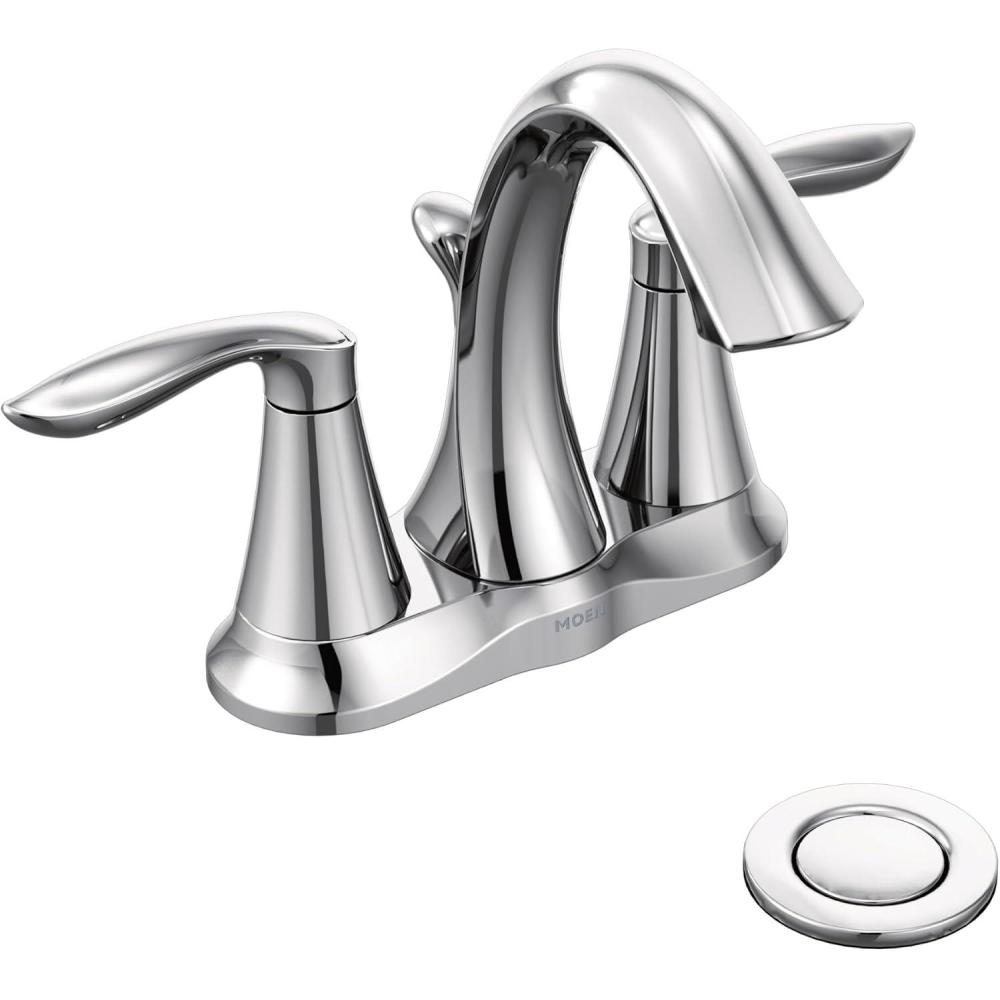 image:imageMoen Eva OilRubbed Bronze TwoHandle Centerset Lavatory Faucet with Drain Assembly Sink Faucet Bathroom 3Hole for Standard 4inch Countertop Setup 6410ORBChrome