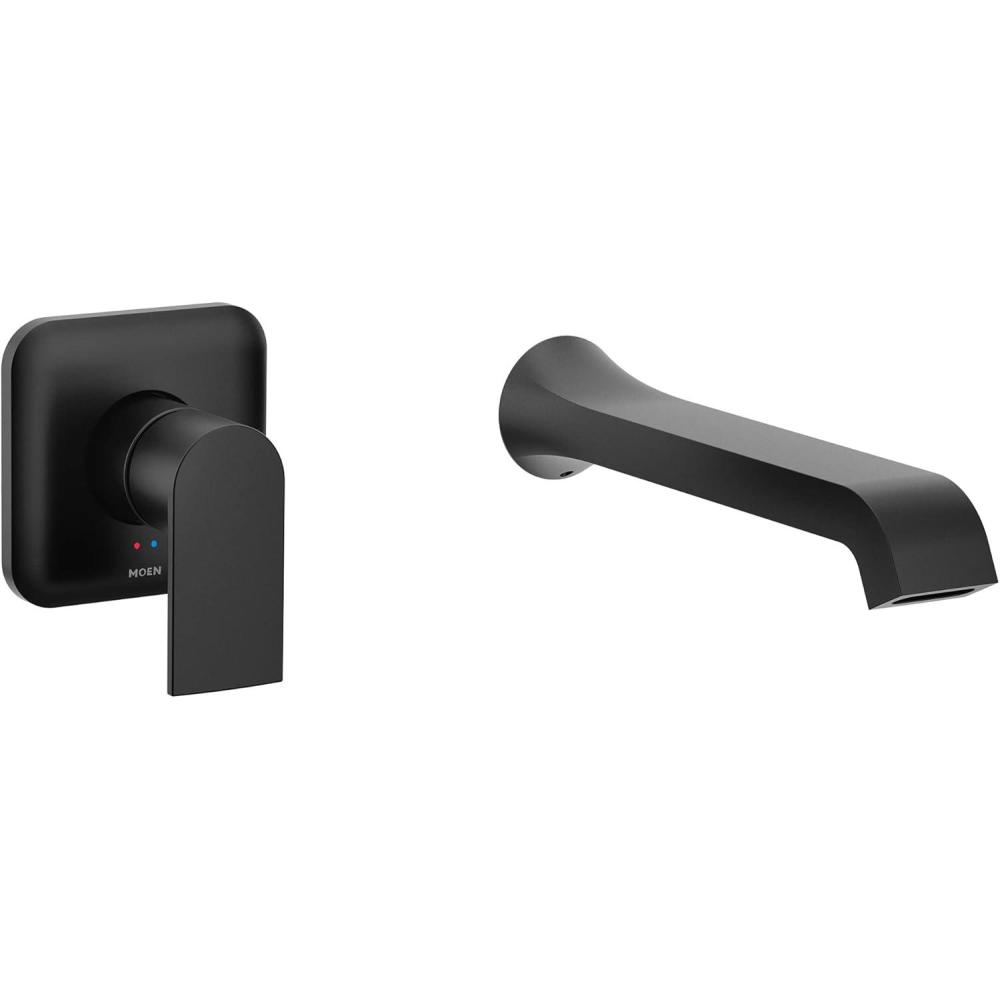 image:imageMoen Genta LX Single Handle Wall Mount Tub Filler Contemporary High Flow Tub Faucet with 10Inch Spout Reach Brushed Nickel WT901BNMatte Black