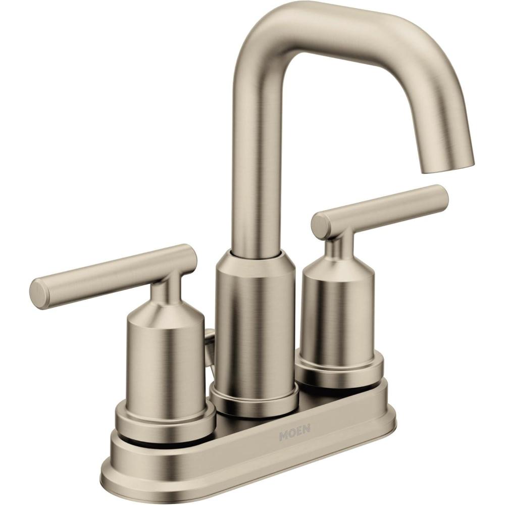image:imageMoen Gibson TwoHandle Centerset High Arc Modern Bathroom Faucet with Drain Assembly Matte Black 6150BLBrushed Nickel