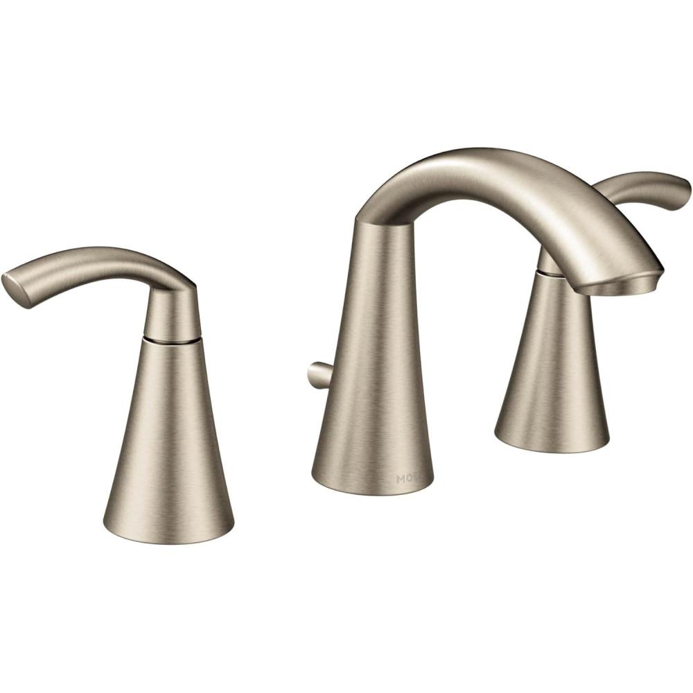 image:imageMoen Glyde Brushed Nickel TwoHandle High Arc Widespread Bathroom Sink Faucet for 3Hole Setups with Valve Included TV6173BN