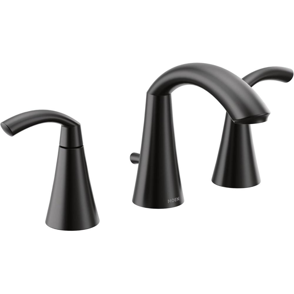 image:imageMoen Glyde Chrome TwoHandle High Arc Widespread Bathroom Sink Faucet for 3Hole Setups with Valve Included TV6173Matte Black