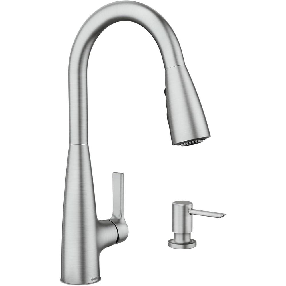 image:imageMoen Haelyn Spot Resist Stainless SingleHandle PullDown Sprayer Kitchen Faucet with an LED Light ColorCue Temperature Indicator and Soap Dispenser 87627EISRSSpot Resist Stainless