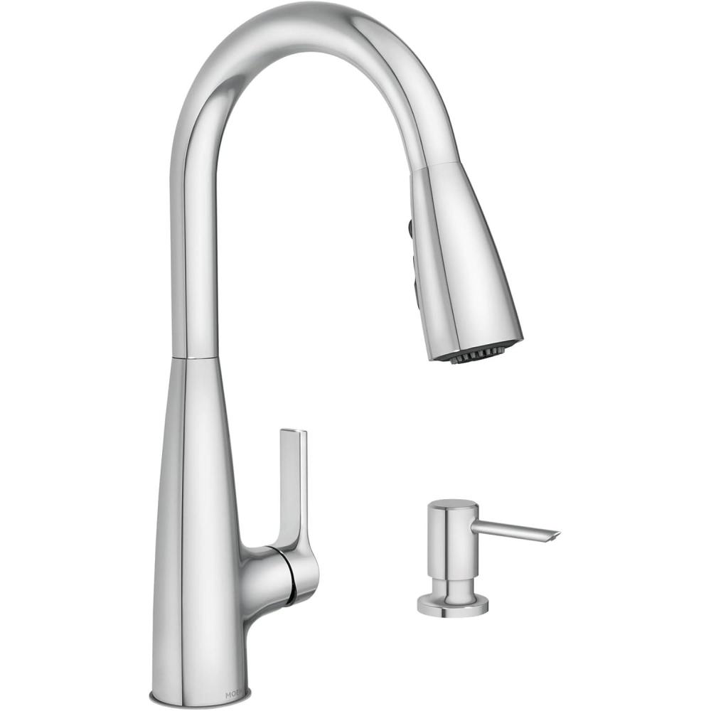 image:imageMoen Haelyn Spot Resist Stainless SingleHandle PullDown Sprayer Kitchen Faucet with an LED Light ColorCue Temperature Indicator and Soap Dispenser 87627EISRSChrome