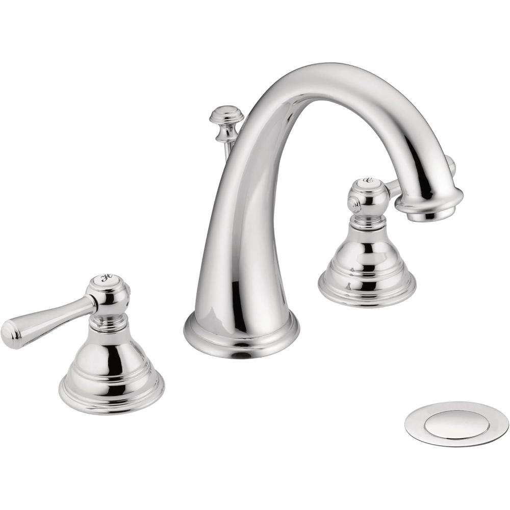 image:imageMoen Kingsley Chrome Traditional TwoHandle Widespread HighArc Bathroom Faucet with Drain Assembly Valve Required T6125