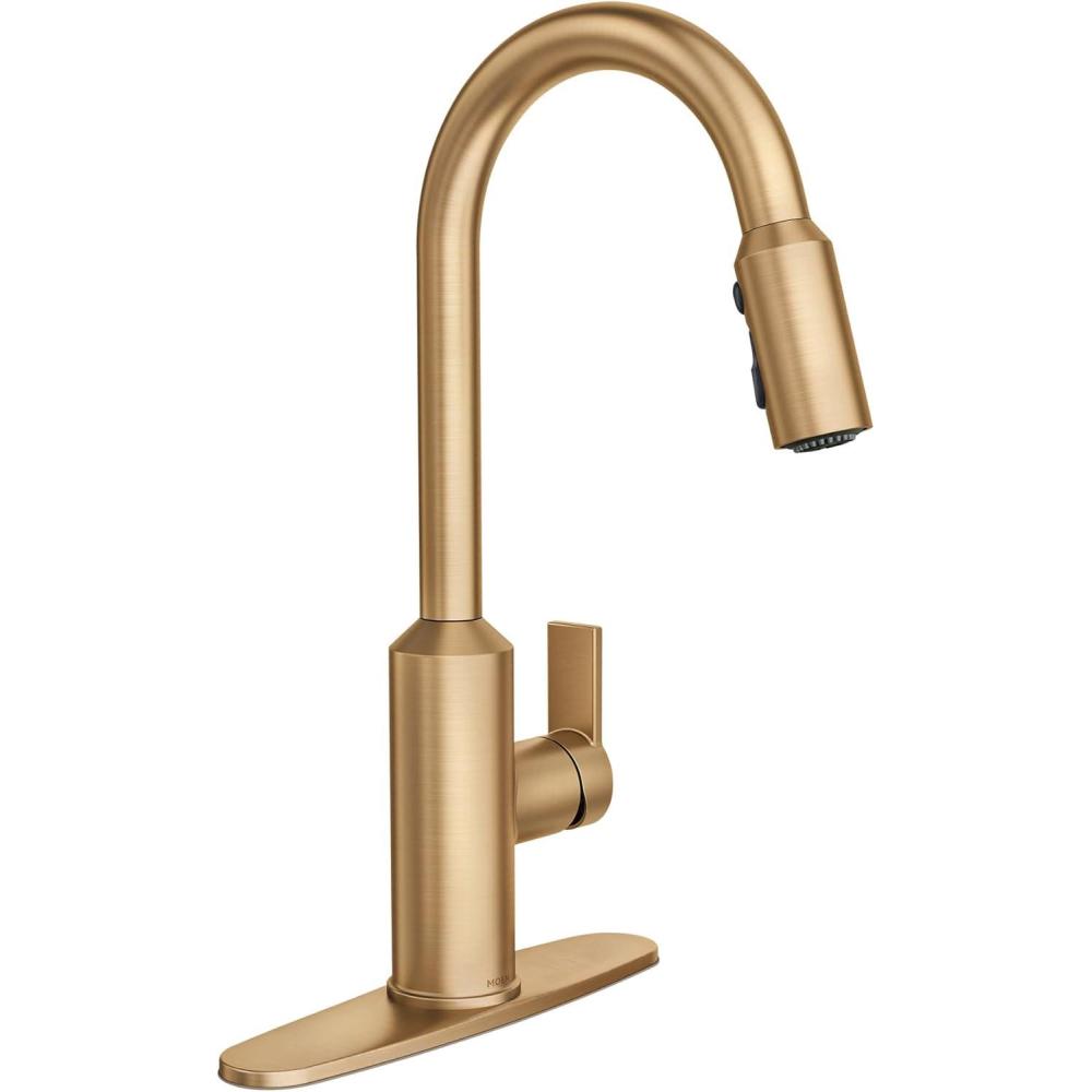 image:imageMoen Meena One Handle Kitchen Faucet with Pull Down Sprayer High Arc Kitchen Sink Faucet Featuring Reflex System and Duralock Quick Connect Bronzed Gold 87270BZGBronzed Gold