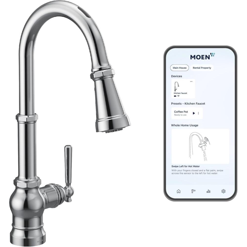 image:imageMoen Paterson Matte Black Water Filtration OneHandle High Arc Pulldown Kitchen Faucet Water Filter for Sink Faucet Sold Separately FS72003BLChrome