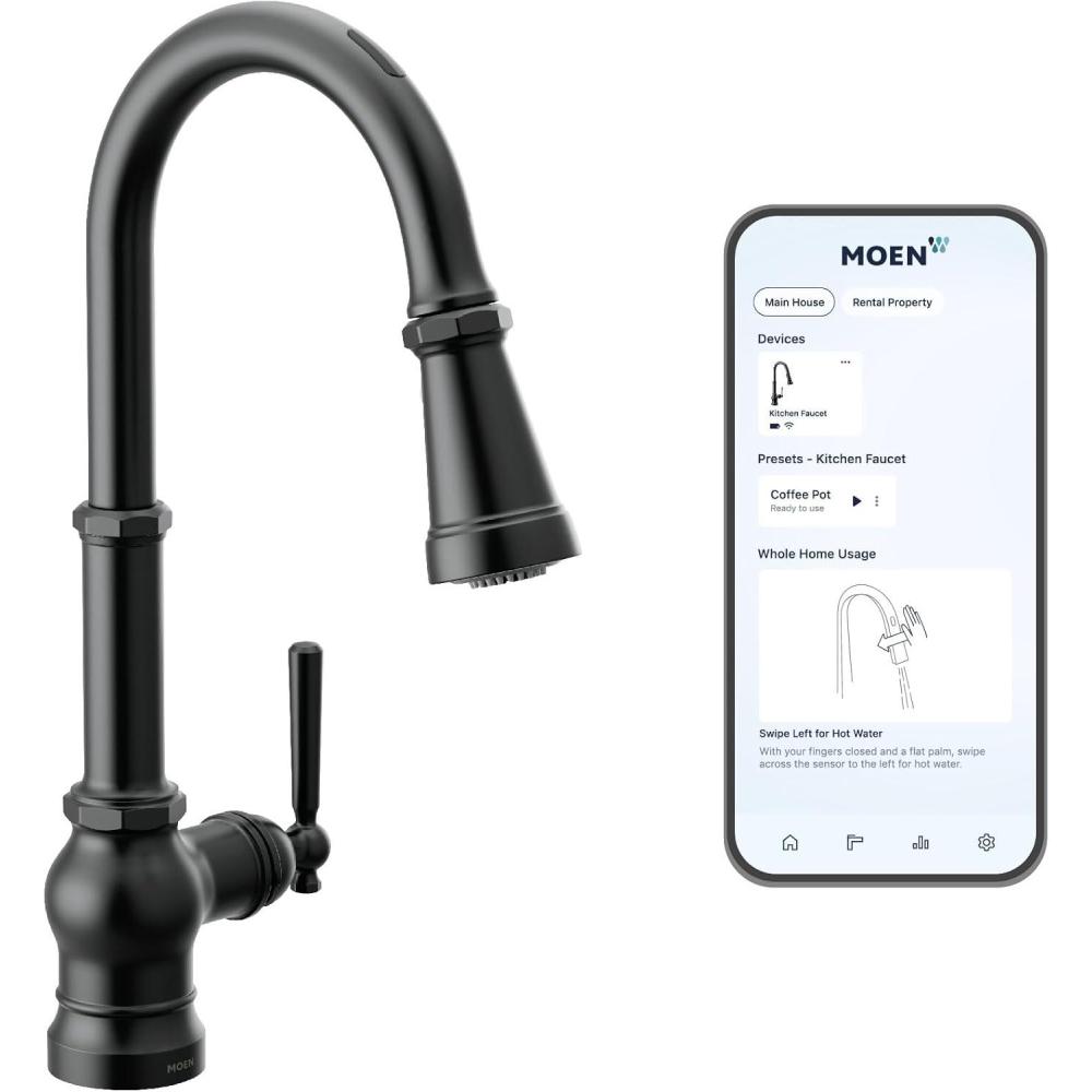 image:imageMoen Paterson Matte Black Water Filtration OneHandle High Arc Pulldown Kitchen Faucet Water Filter for Sink Faucet Sold Separately FS72003BLMatte Black