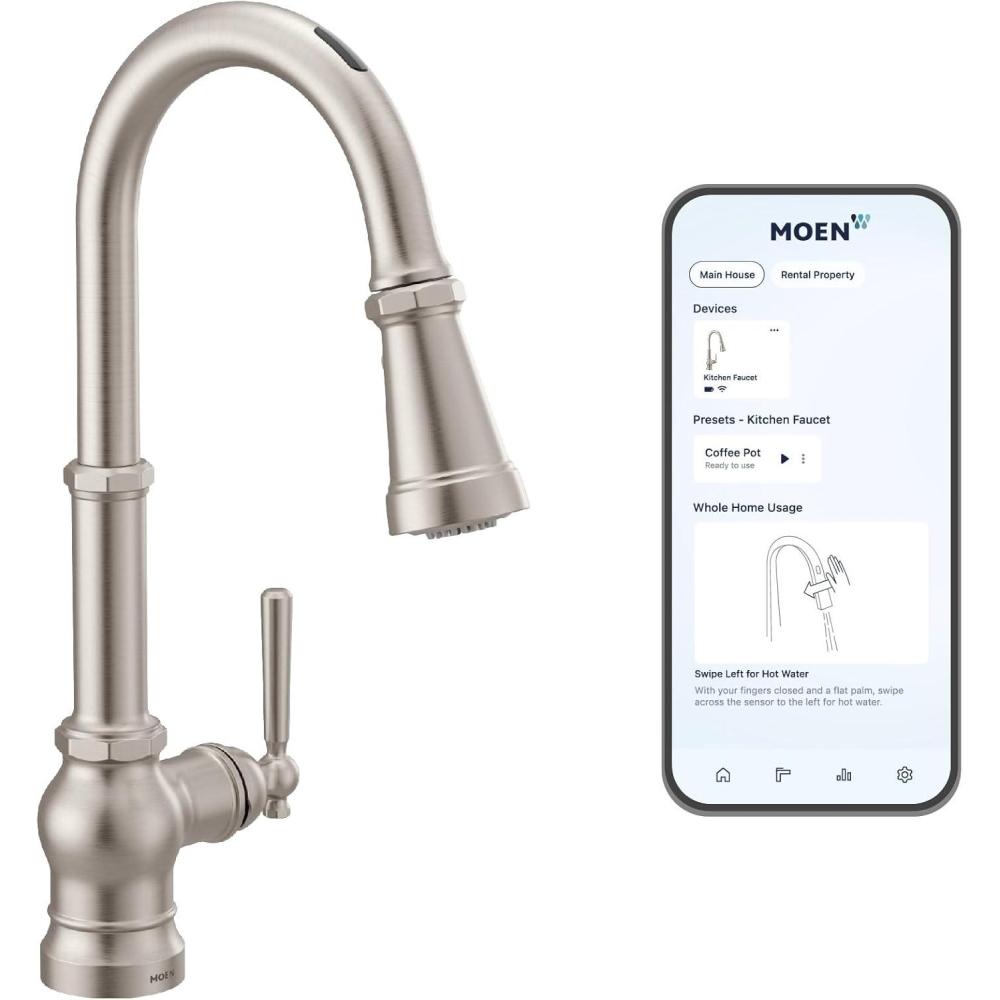 image:imageMoen Paterson Matte Black Water Filtration OneHandle High Arc Pulldown Kitchen Faucet Water Filter for Sink Faucet Sold Separately FS72003BLSpot Resist Stainless