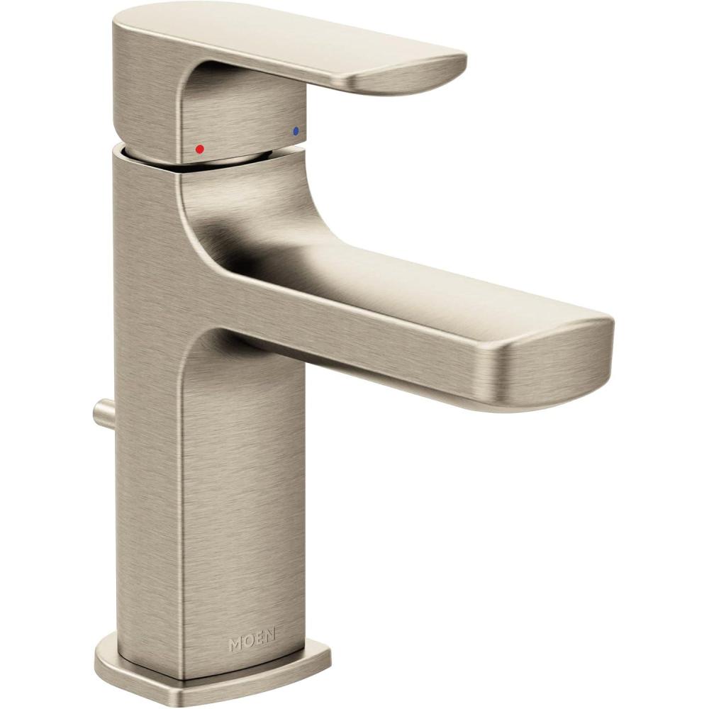 image:imageMoen Rizon Matte Black OneHandle Modern Bathroom Faucet with Drain Assembly 6900BLBrushed Nickel