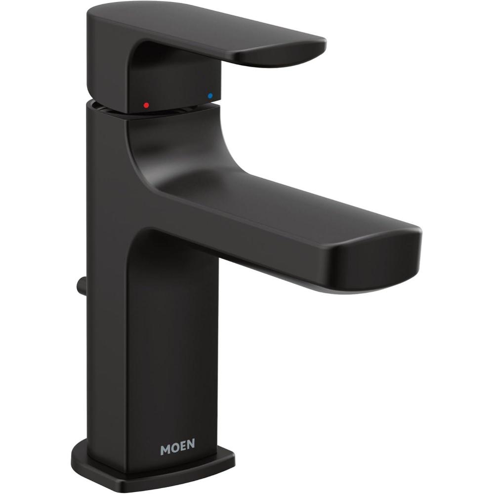 image:imageMoen Rizon Matte Black OneHandle Modern Bathroom Faucet with Drain Assembly 6900BLMatte Black