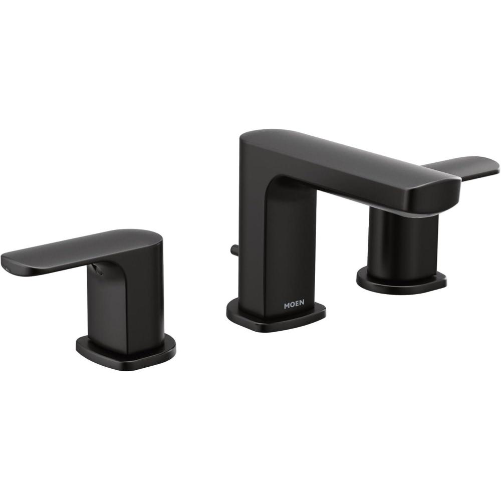 image:imageMoen Rizon Matte Black TwoHandle Widespread Bathroom Faucet Valve Required T6920BLMatte Black