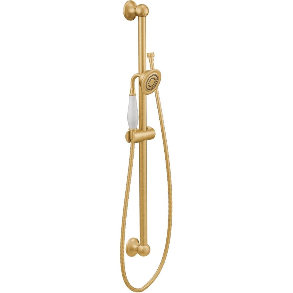 image:imageMoen S12107EPBG Weymouth Traditional EcoPerformance Handshower Handheld Shower with 30Inch Slide Bar and 69Inch Metal Hose Brushed Gold