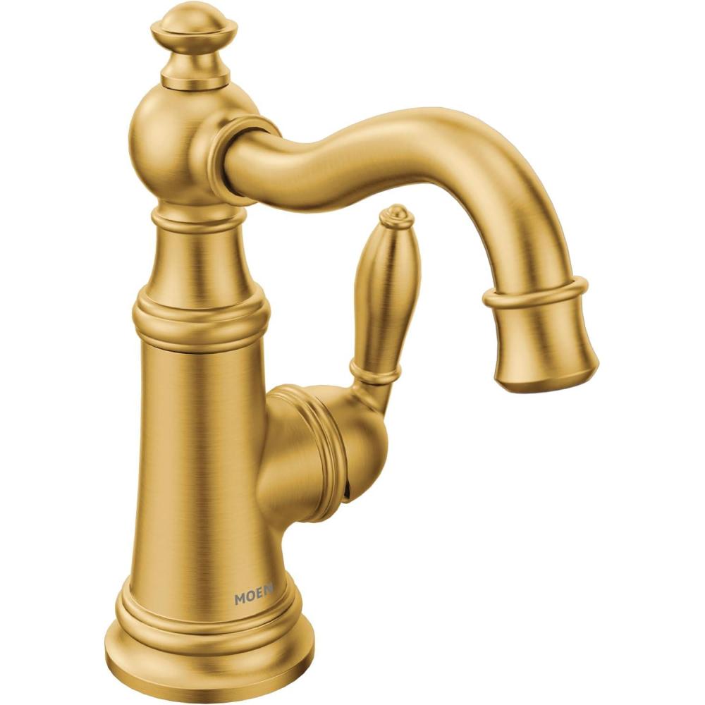 image:imageMoen S42107BG Weymouth OneHandle Single Hole Traditional Bathroom Sink Faucet with Drain Assembly Brushed GoldBrushed Gold
