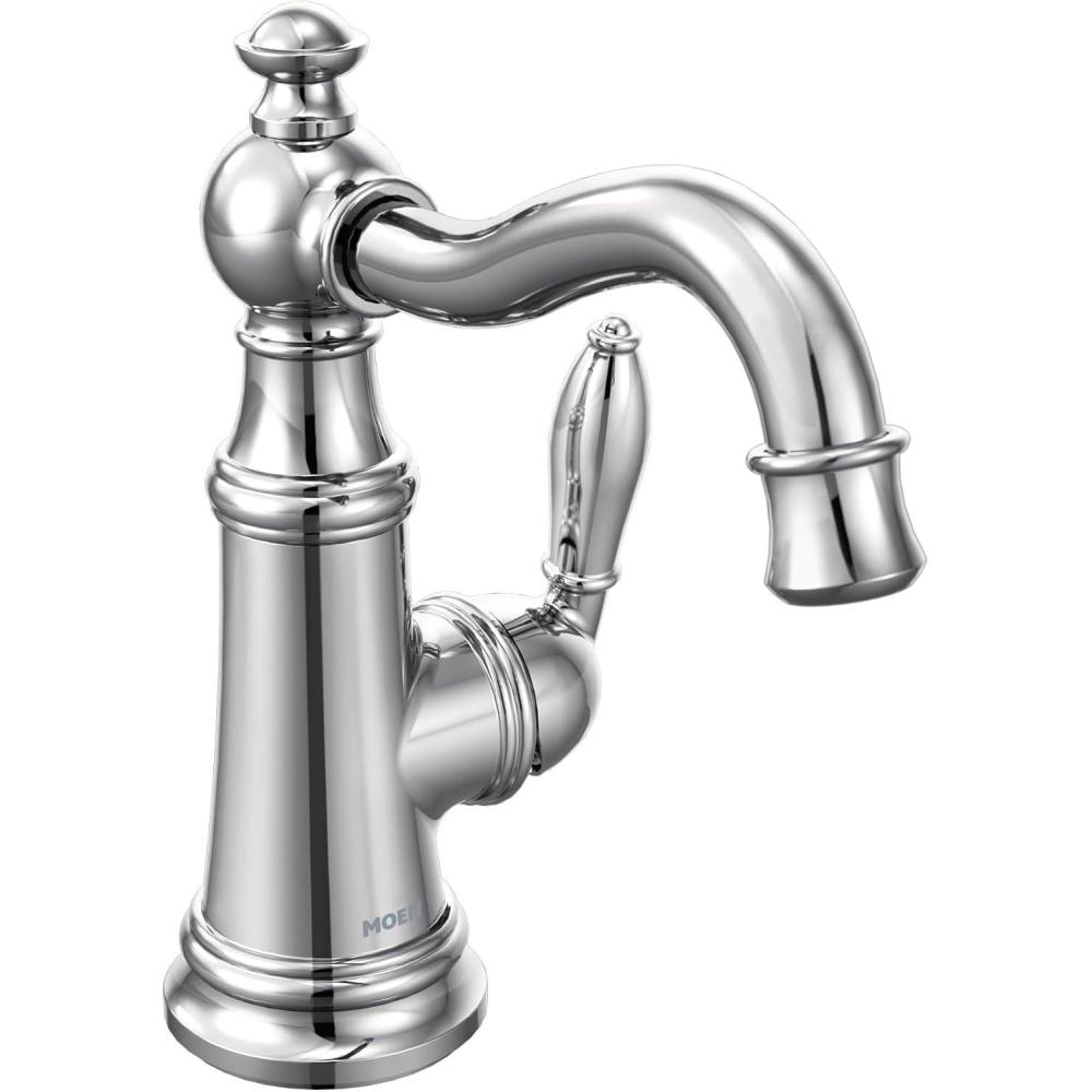 image:imageMoen S42107BG Weymouth OneHandle Single Hole Traditional Bathroom Sink Faucet with Drain Assembly Brushed GoldChrome