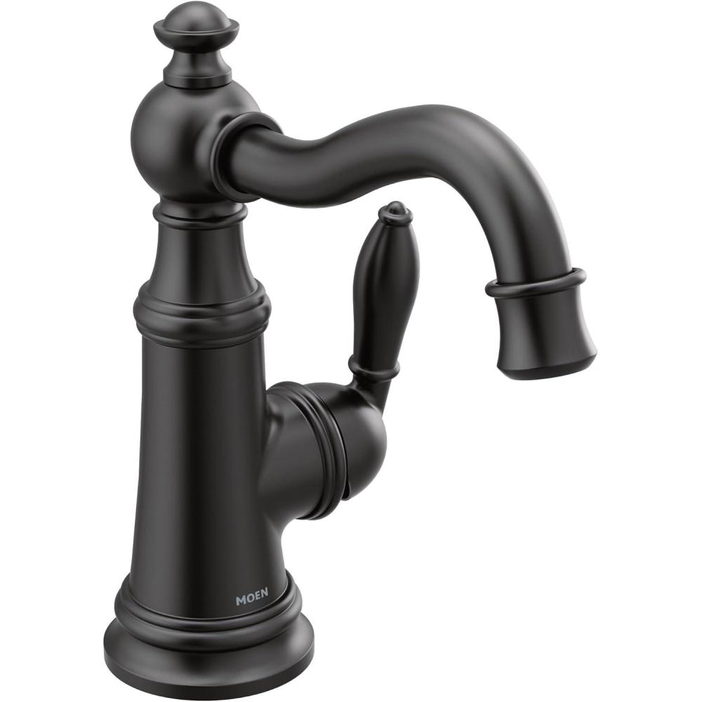 image:imageMoen S42107BG Weymouth OneHandle Single Hole Traditional Bathroom Sink Faucet with Drain Assembly Brushed GoldMatte Black