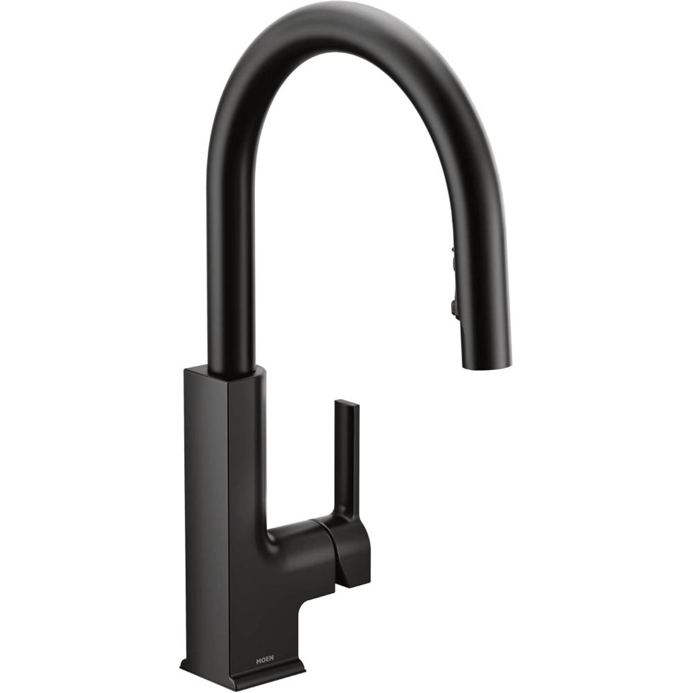 image:imageMoen S72308BL STO OneHandle High Arc Pulldown Kitchen Faucet with Power Clean Matte Black
