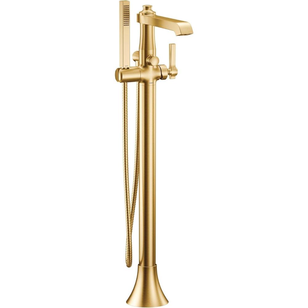image:imageMoen S931 Flara OneHandle Freestanding Floor Mount Tub Filler with Handshower ChromeBrushed Gold