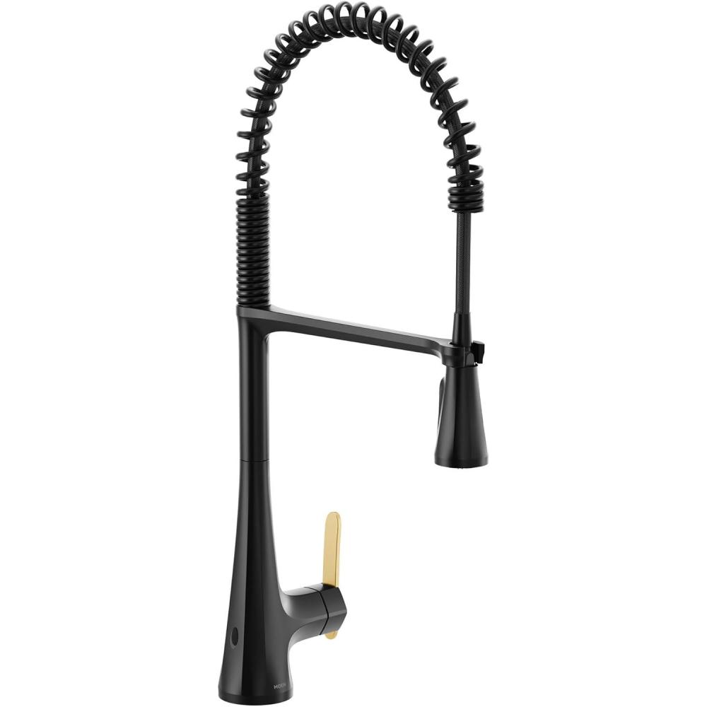 image:imageMoen Sinema Matte Black SingleHandle Touchless High Arc Pulldown Kitchen Faucet Spring Kitchen Sink Faucet with Pulldown Sprayer Head and Wave Motion Sensor S5235EWBL