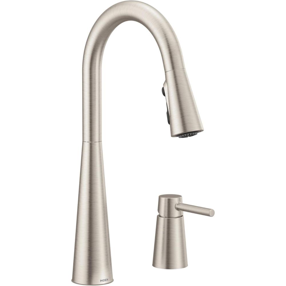 image:imageMoen Sleek Spot Resist Stainless OneHandle High Arc Kitchen Faucet with InDeck Handle for 2Hole Sink Setups 7871SRSSpot Resist Stainless