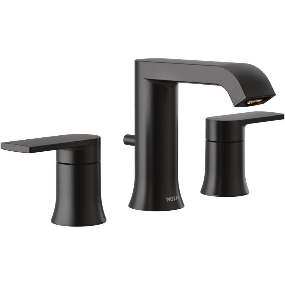 image:imageMoen T6708BL Genta LX TwoHandle Widespread Modern Bathroom Faucet Valve Required Matte Black