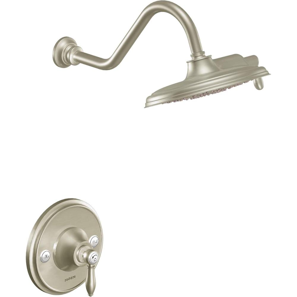 image:imageMoen TS32102 Weymouth PosiTemp Shower Trim Kit Valve Required including 9Inch 2Spray EcoPerformance Rainshower ChromeBrushed Nickel