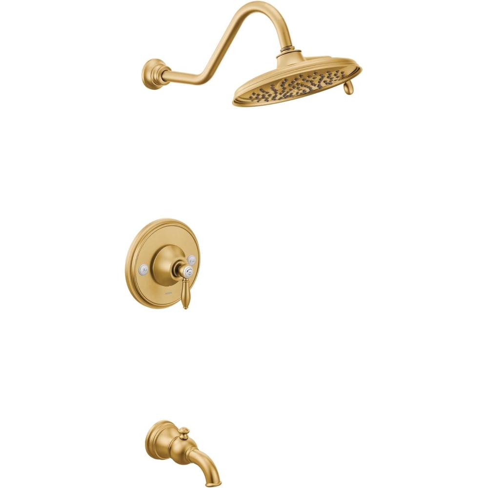 image:imageMoen TS32104EPBN Weymouth PosiTemp Tub and Shower Trim Kit Valve Required including 9Inch 2Spray EcoPerformance Rainshower Brushed GoldBrushed Gold