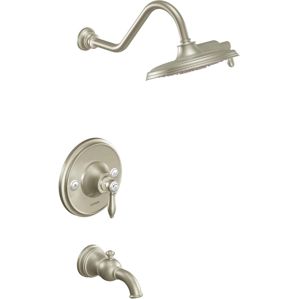image:imageMoen TS32104EPBN Weymouth PosiTemp Tub and Shower Trim Kit Valve Required including 9Inch 2Spray EcoPerformance Rainshower Brushed GoldBrushed Nickel