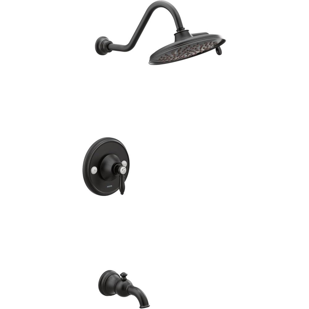 image:imageMoen TS32104EPBN Weymouth PosiTemp Tub and Shower Trim Kit Valve Required including 9Inch 2Spray EcoPerformance Rainshower Brushed GoldMatte Black