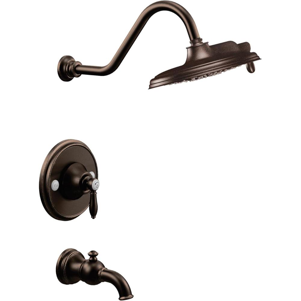 image:imageMoen TS32104EPBN Weymouth PosiTemp Tub and Shower Trim Kit Valve Required including 9Inch 2Spray EcoPerformance Rainshower Brushed GoldOil Rubbed Bronze