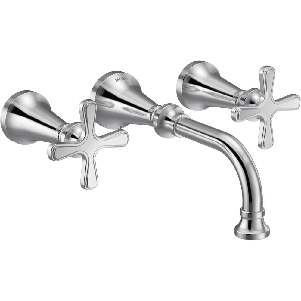 image:imageMoen TS44103 Colinet Traditional TwoHandle Widespread HighArc Bathroom Faucet with Cross Handles Valve Required ChromeChrome