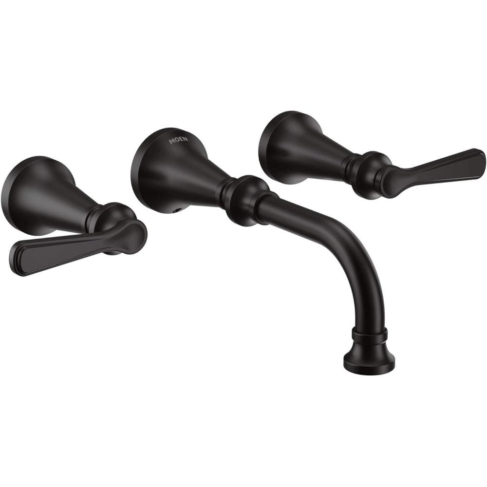 image:imageMoen TS44104BL Colinet Traditional Lever Handle Wall Mount Bathroom Faucet Trim Valve Required Matte Black
