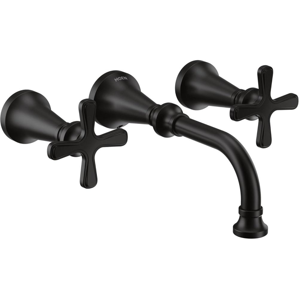 image:imageMoen TS44105BL Colinet Traditional Cross Handle Wall Mount Bathroom Faucet Trim Valve Required Matte BlackMatte Black