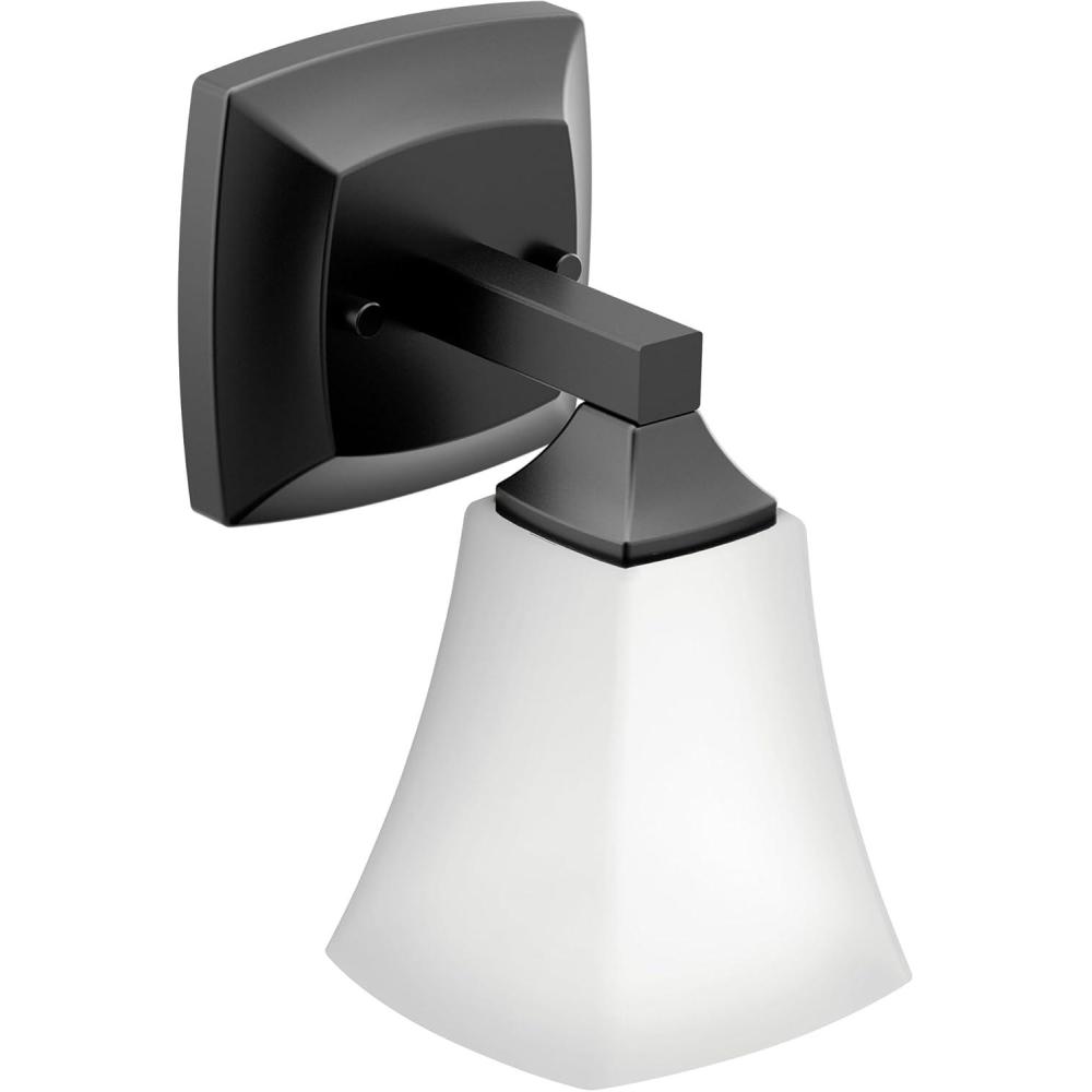 image:imageMoen Voss Matte Black 1Light DualMount Bath Bathroom Vanity Light Fixture with Frosted Glass YB5161BL