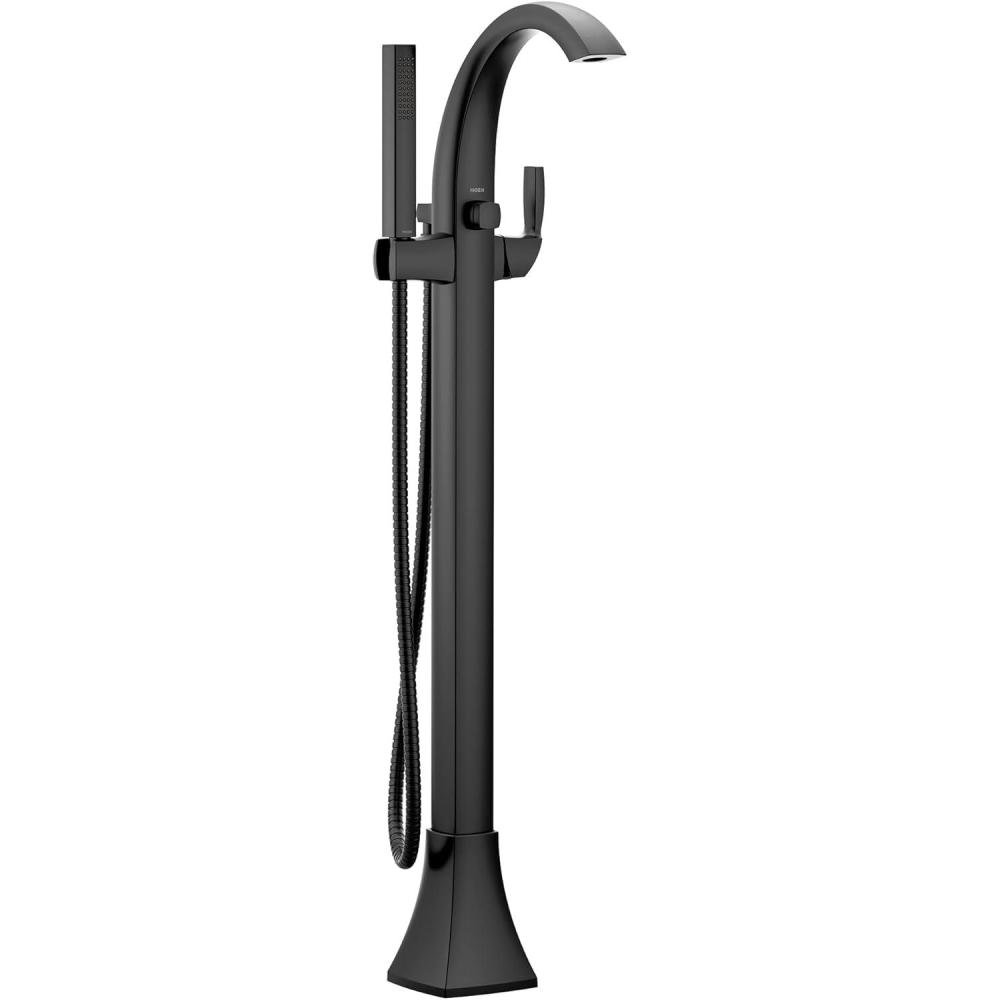 image:imageMoen Voss Matte Black OneHandle Freestanding Floor Mount Tub Filler with Handshower 695BL