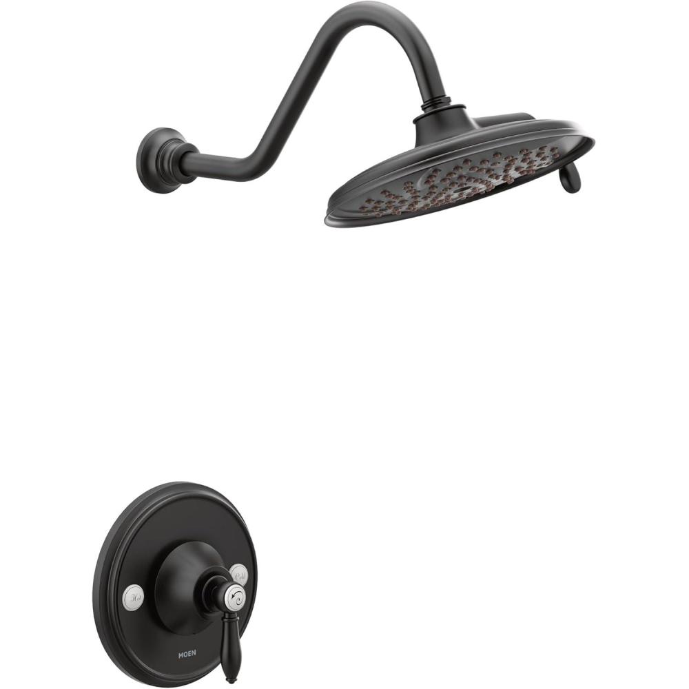 image:imageMoen Weymouth Brushed Gold PosiTemp Shower Trim Kit Valve Required including 9Inch 2Spray Rainshower TS32102BGMatte Black