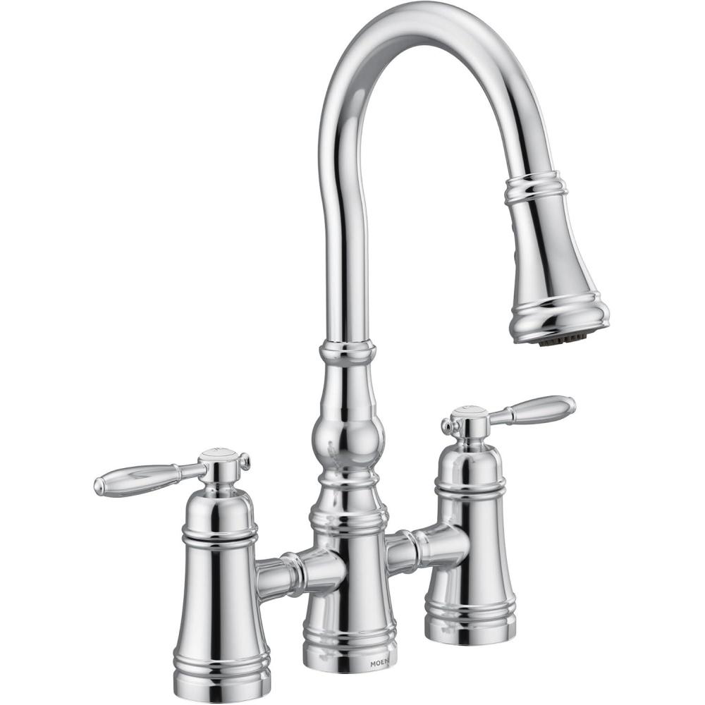 image:imageMoen Weymouth Matte Black Two Handle Pulldown Bridge Kitchen Faucet S73204BLChrome