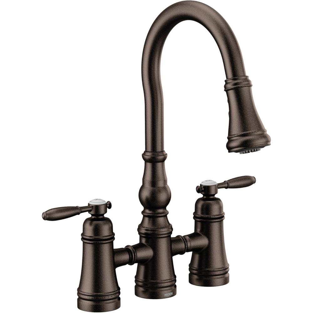 image:imageMoen Weymouth Matte Black Two Handle Pulldown Bridge Kitchen Faucet S73204BLOil Rubbed Bronze