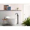 Moen Doux Matte Black One-Handle Freestanding Floor Mount Bathtub Filler with Handshower, Free Standing Tub Faucet, S3105BL(Chrome)