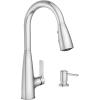 Moen Haelyn Spot Resist Stainless Single-Handle Pull-Down Sprayer Kitchen Faucet with an LED Light ColorCue Temperature Indicator and Soap Dispenser, 87627EISRS(Chrome)