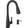 Moen Haelyn Spot Resist Stainless Single-Handle Pull-Down Sprayer Kitchen Faucet with an LED Light ColorCue Temperature Indicator and Soap Dispenser, 87627EISRS(Matte Black)