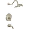 Moen TS32104EPBN Weymouth Posi-Temp Tub and Shower Trim Kit, Valve Required, including 9-Inch 2-Spray Eco-Performance Rainshower, Brushed Gold(Brushed Nickel)