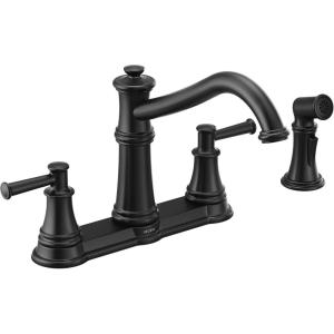 Moen 7255BL Belfield Traditional Two Handle High Arc Kitchen Faucet with Side Spray, Matte Black(Matte Black)