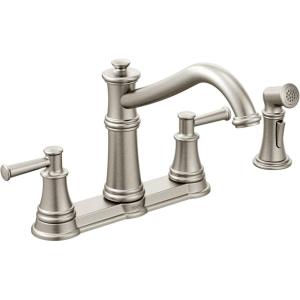 Moen 7255BL Belfield Traditional Two Handle High Arc Kitchen Faucet with Side Spray, Matte Black(Stainless Steel)