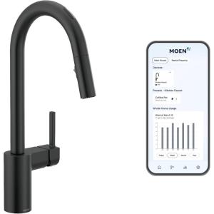 Moen Align Matte Black Modern Smart Touchless Kitchen Faucet with Pull Down Sprayer, Voice Control, and Power Boost, 7565EVBL